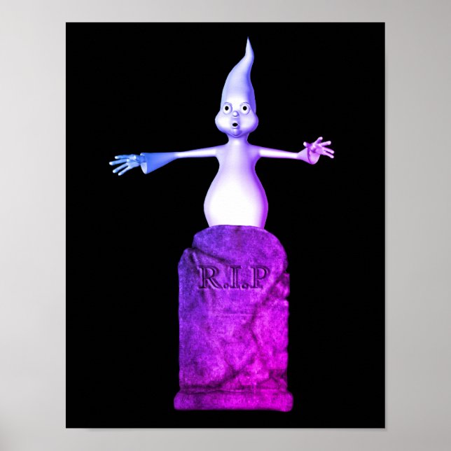 Cute Scary Ghost och Gravsten Halloween Poster (Framsidan)