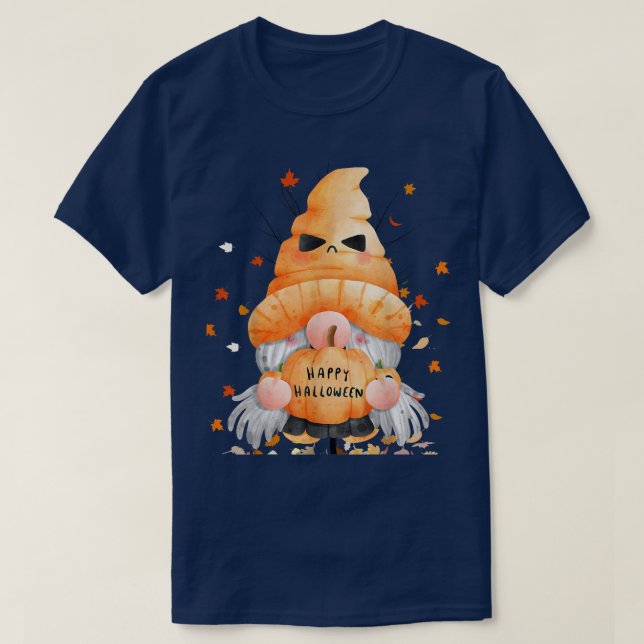 Cute Scary Gnome JackOLantern Pumpkin Halloween Co T Shirt (Design framsida)