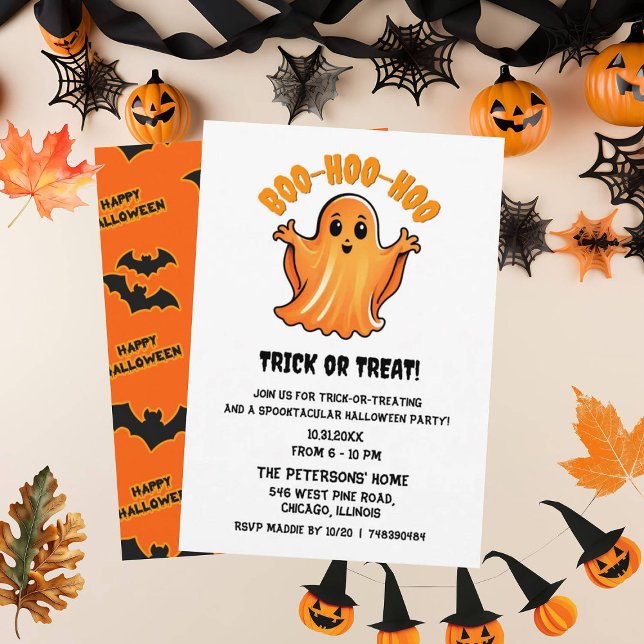Cute Scary Halloween Ghost Boo Bus eller godis Inbjudningar (Skapare uppladdad)