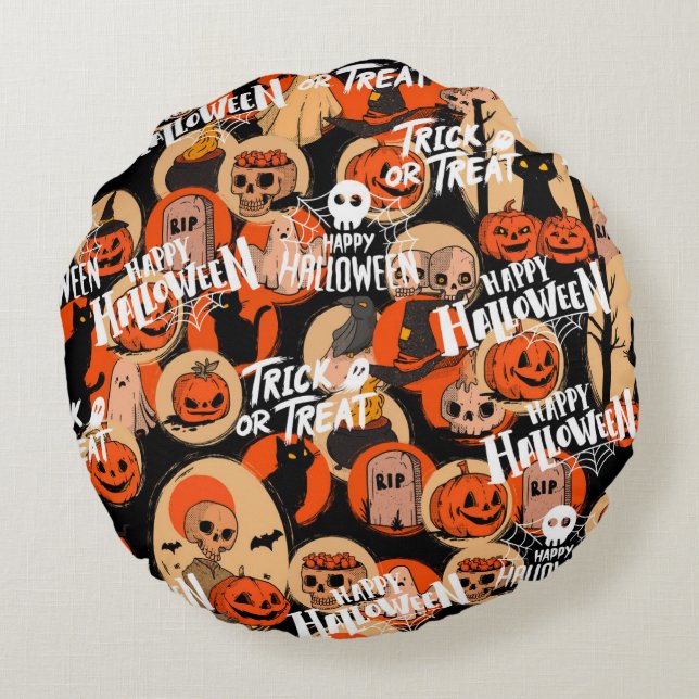  Cute & Scary Halloween Spooky vibes  Rund Kudde (Baksidan)