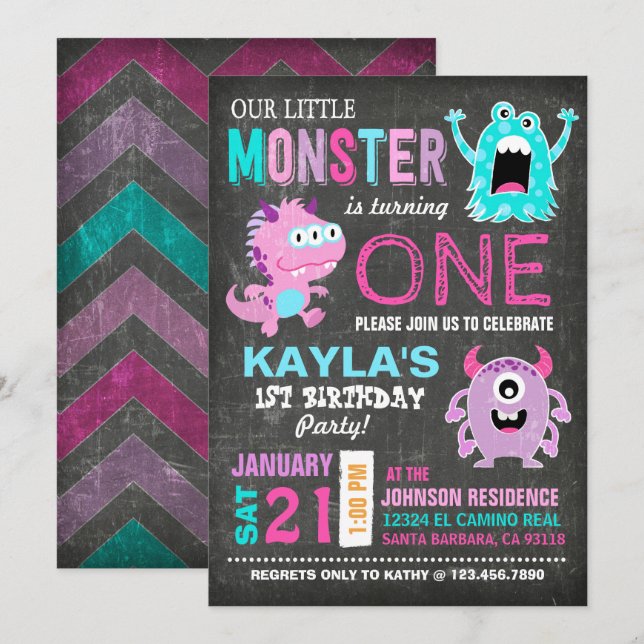 Cute Scary Little Monsters Birthday Inbjudningar (Fram/baksida)