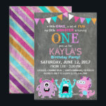 Cute Scary Little Monsters Birthday Inbjudningar<br><div class="desc">Cute och skrämmande små monster på kritbrädans bakgrund med färgstarkt grunge rand på födelsedagskalender.</div>