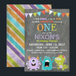 Cute Scary Little Monsters Birthday Inbjudningar<br><div class="desc">Cute och skrämmande små monster på kritbrädans bakgrund med färgstarkt grunge rand på födelsedagskalender.</div>