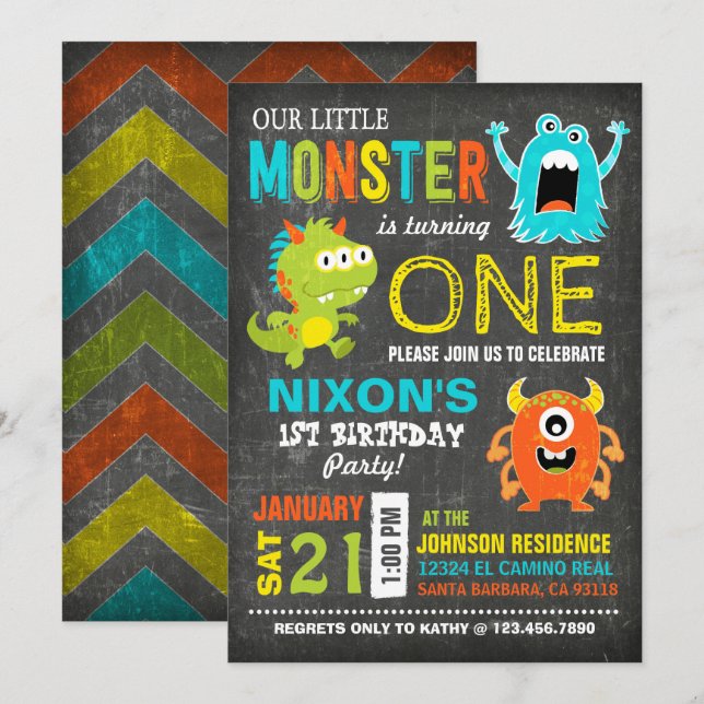 Cute Scary Little Monsters Birthday Inbjudningar (Fram/baksida)