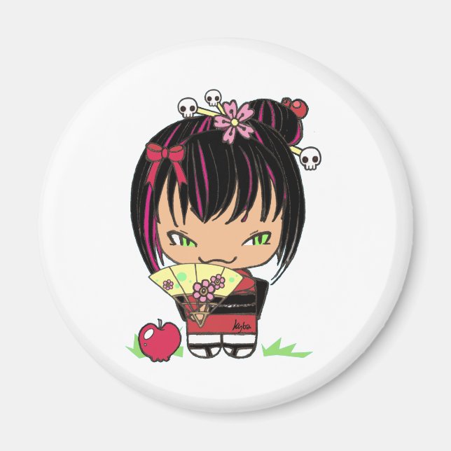 Cute Scary Miao - gothic kokeshi doll Magnet (Framsidan)