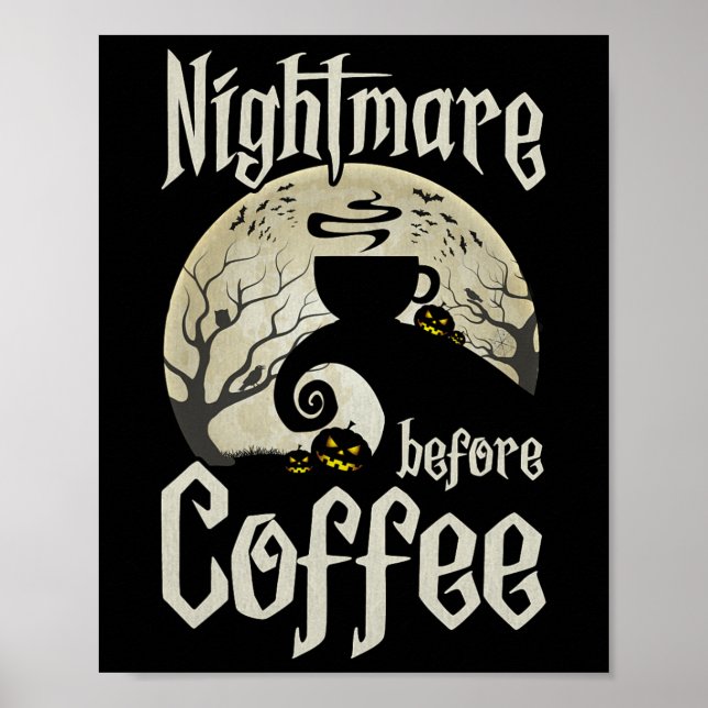 Cute Scary Night before Coffee Halloween Roligt Mu Poster (Framsidan)