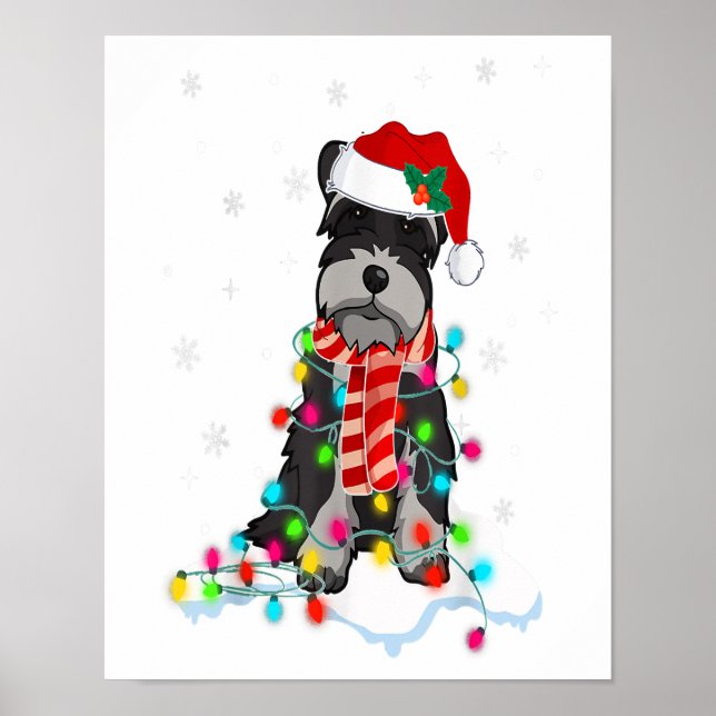 Cute Schnauzer Christmas Lights With Santa Hat Poster (Framsidan)