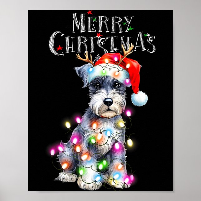 Cute Schnauzer Christmas Lights Xmas Dog Santa Hat Poster (Framsidan)