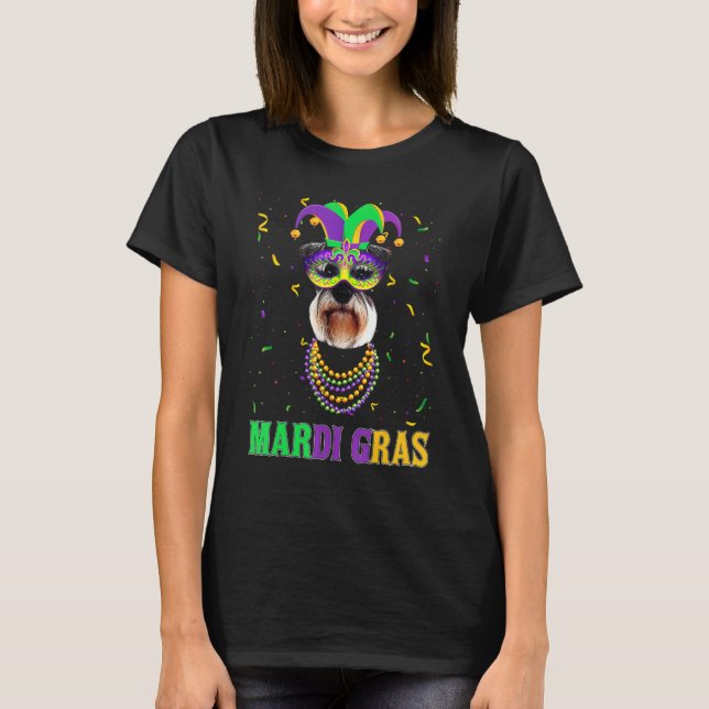 Cute Schnauzer Dog Lover Mardi Gras Carnival Party T Shirt (Framsida)