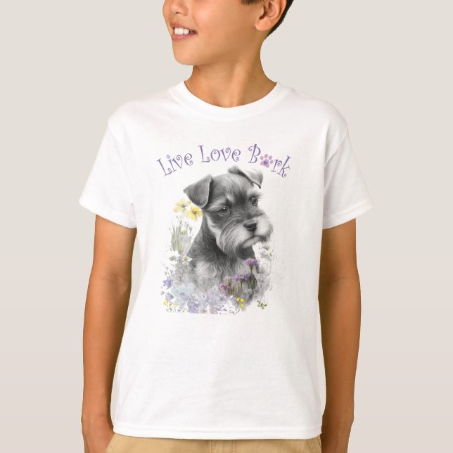 Cute Schnauzer Hund Blommigt T Shirt (Framsida)