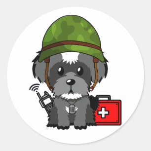 Cute Schnauzer Hund, hjälm från armén Runt Klistermärke