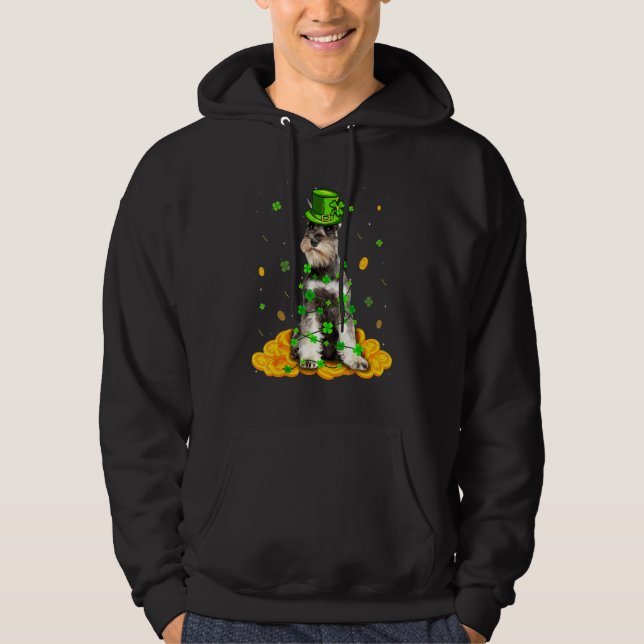 Cute Schnauzer Hund Irish Shamrock Hoodie (Framsida)