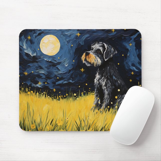 Cute Schnauzer Hund Starry Night Musmatta (Med mus)