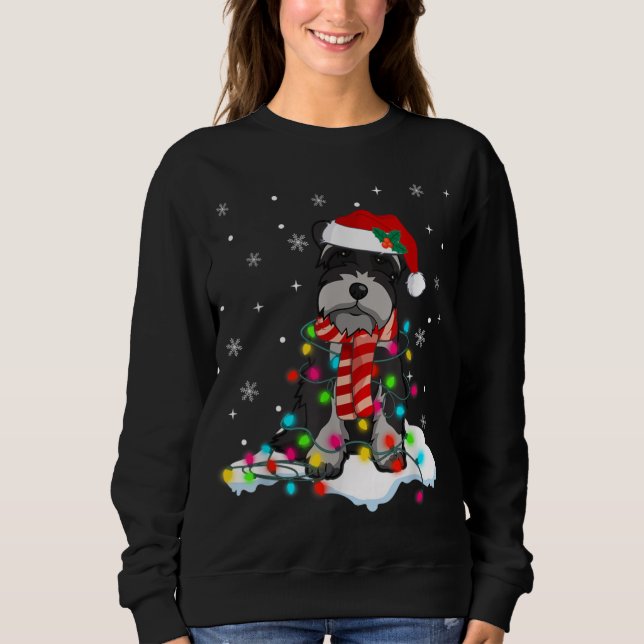 Cute Schnauzer-Ljuset med Santa Hat-Hund T Shirt (Framsida)