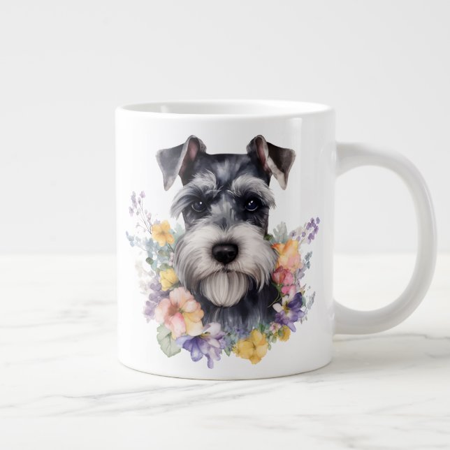 Cute Schnauzer med Flower Porträtt Jumbo Mugg (Höger)