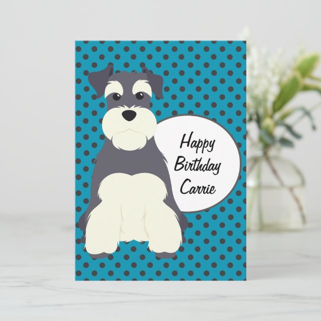 Cute Schnauzer och Polka dots Birthday (Stående Fram)