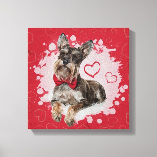 Cute Schnauzer på Hearts Mönster Canvastryck (Framsida)