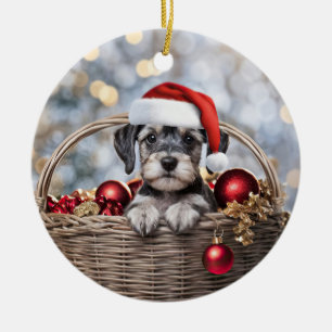 Cute Schnauzer Puppy Hund Jul Helgdag Julgransprydnad Keramik