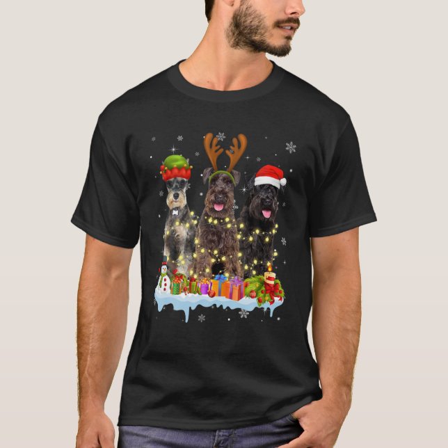 Cute Schnauzer Santa Hat Jul Light Julafton T Shirt (Framsida)