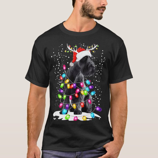 Cute Schnauzer With Christmas Lights  T Shirt (Framsida)