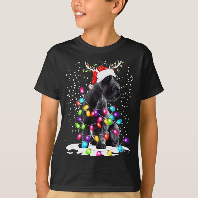 Cute Schnauzer With Christmas Lights  T Shirt (Framsida)