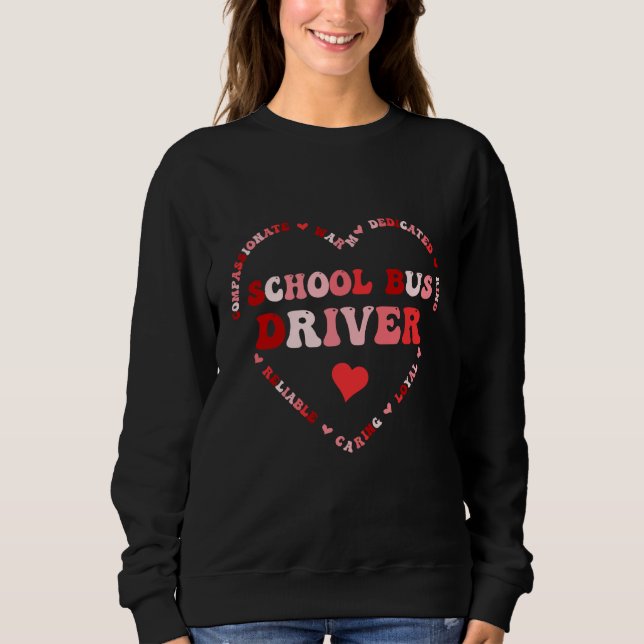 Cute School Bus Driver Valentines Day Heart T Shirt (Framsida)