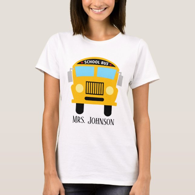 Cute School buss driver tillagd namn T Shirt (Framsida)