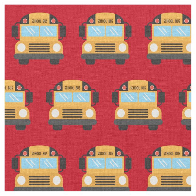 Cute School Buss Red Mönster Tyg (Närbild)
