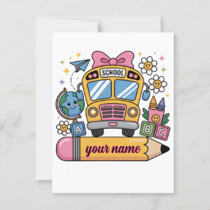 Cute School Buss Roligt Back to school Education Vykort
