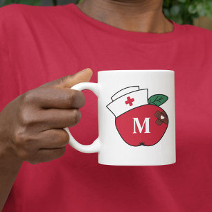 Cute School Nurse Apple Monogram Brown Plasters Kaffemugg