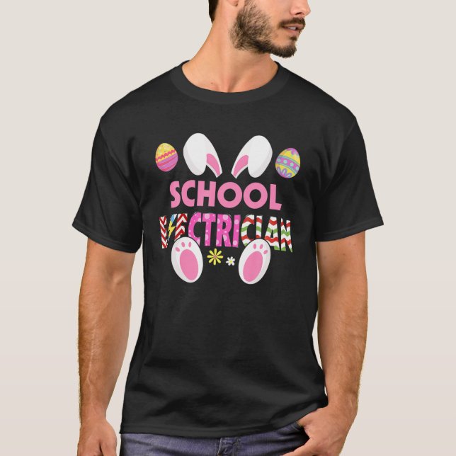 Cute School Rabbit Påsk Day Electrician Eggs-jobb T Shirt (Framsida)