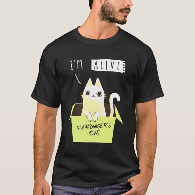 Cute Schrödinger's Cat Alive T Shirt (Framsida)