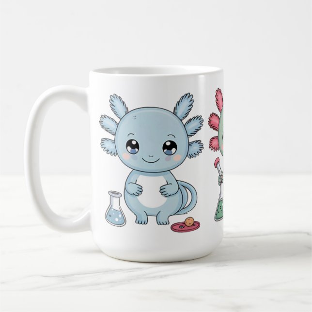 Cute Science Axolotl Grid Kaffemugg (Vänster)
