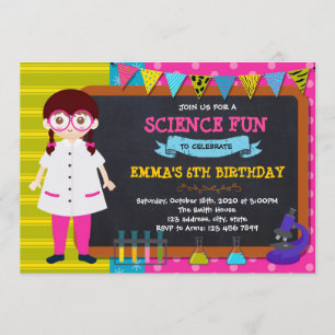 Cute Science Flickfödelsedag Inbjudningar