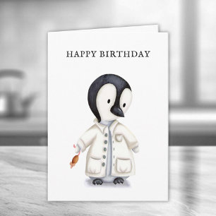 Cute Scientist Penguin Mouse Birthday Kort
