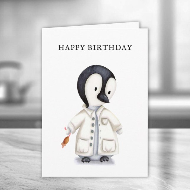 Cute Scientist Penguin Mouse Birthday Kort (Skapare uppladdad)