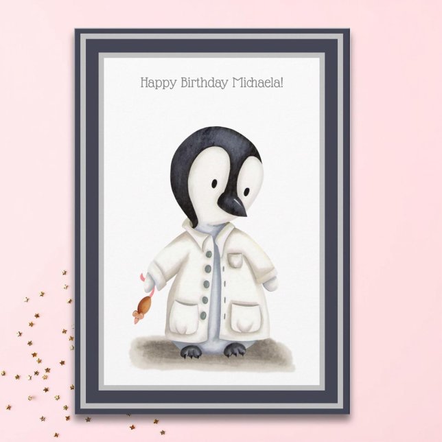 Cute Scientist Penguin Personlig Birthday Kort (Skapare uppladdad)