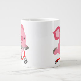 Cute Scooter-Riding Tecknad Gris Jumbo Mugg