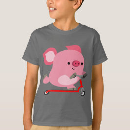 Cute Scooter-Riding Tecknad Gris Kids Tee