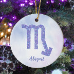 Cute Scorpio Astrology Underteckna Personlig jul Julgransprydnad Keramik<br><div class="desc">Denna söt lila och lavender Scorpio-julprydnad har ditt astrologiska tecken från Zodiac i en vacker gnistra som konstellationerna. Anpassa den här söta,  personlig presenten med ditt namn i ett vackert kursivt skript för någon med en sen födelsedag i oktober eller tidigt i november.</div>