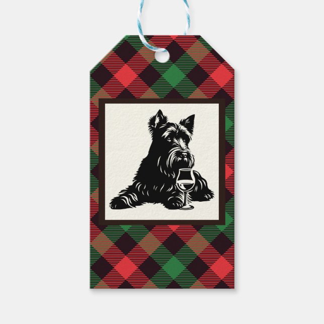 Cute Scottie Colorful Play Vin Glass Presentetikett (Framsidan)