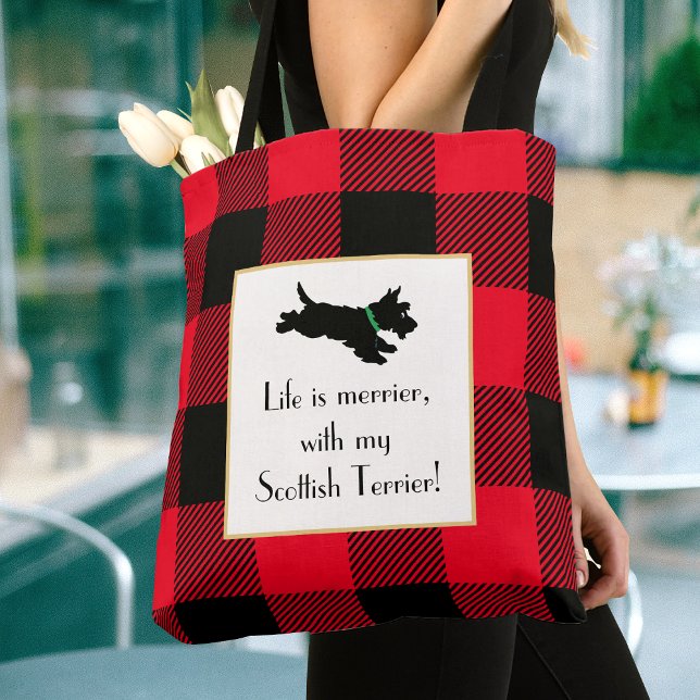 Cute Scottie Hund Buffalo Play Red Tote Bag Tygkasse (Skapare uppladdad)