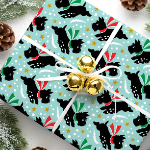Cute Scottie Hund Roligt Snö Retro Mönster Mint Presentpapper