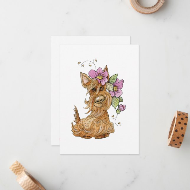Cute Scottie hund, Scottie hund, Scottie Note Card Anteckningskort (Fram/Back In Situ)