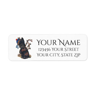 Cute Scottie Spelar Bagpipes Personalize Returadress Etikett