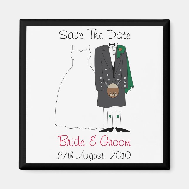 Cute Scottish Bride & Groom Spara datum magneter (Framsidan)