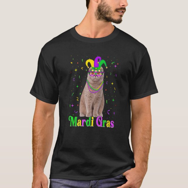 Cute Scottish Fold Cat Animals Mardi Gras Carnival T Shirt (Framsida)