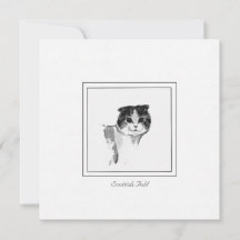 Cute Scottish Fold Cat Charcol Teckning Note Card
