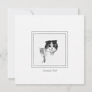 Cute Scottish Fold Cat Charcol Teckning Note Card Anteckningskort