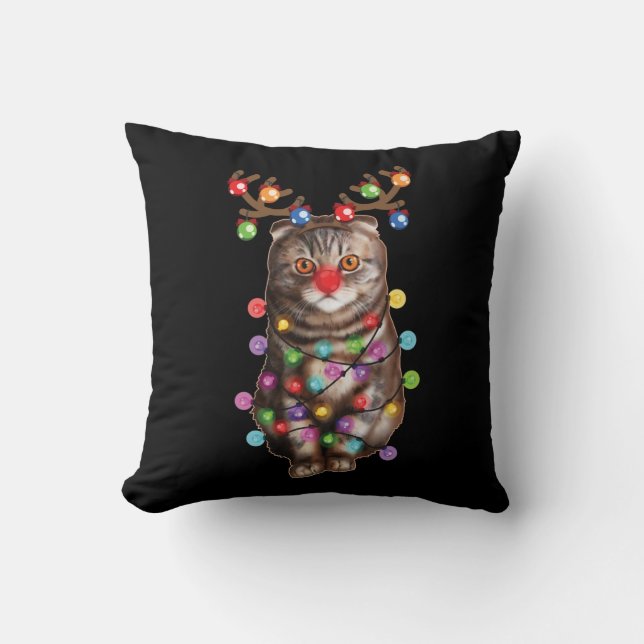 Cute Scottish Fold Cat Funny Julafton Helgdag Gift Kudde (Framsida)